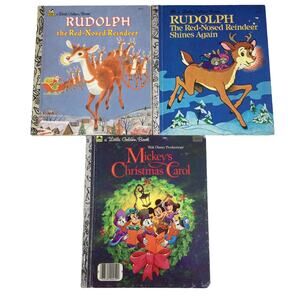 A Golden Book Rudolph & Mickey’s Christmas Carol 3 Vintage Children's Bundle